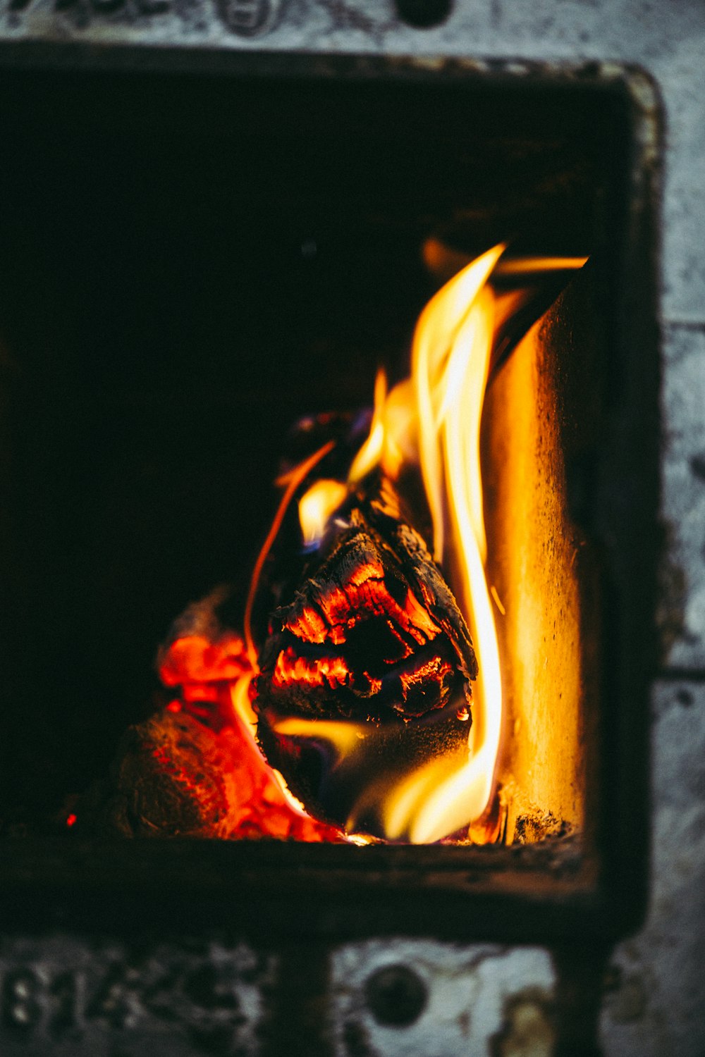 close view of wood burning