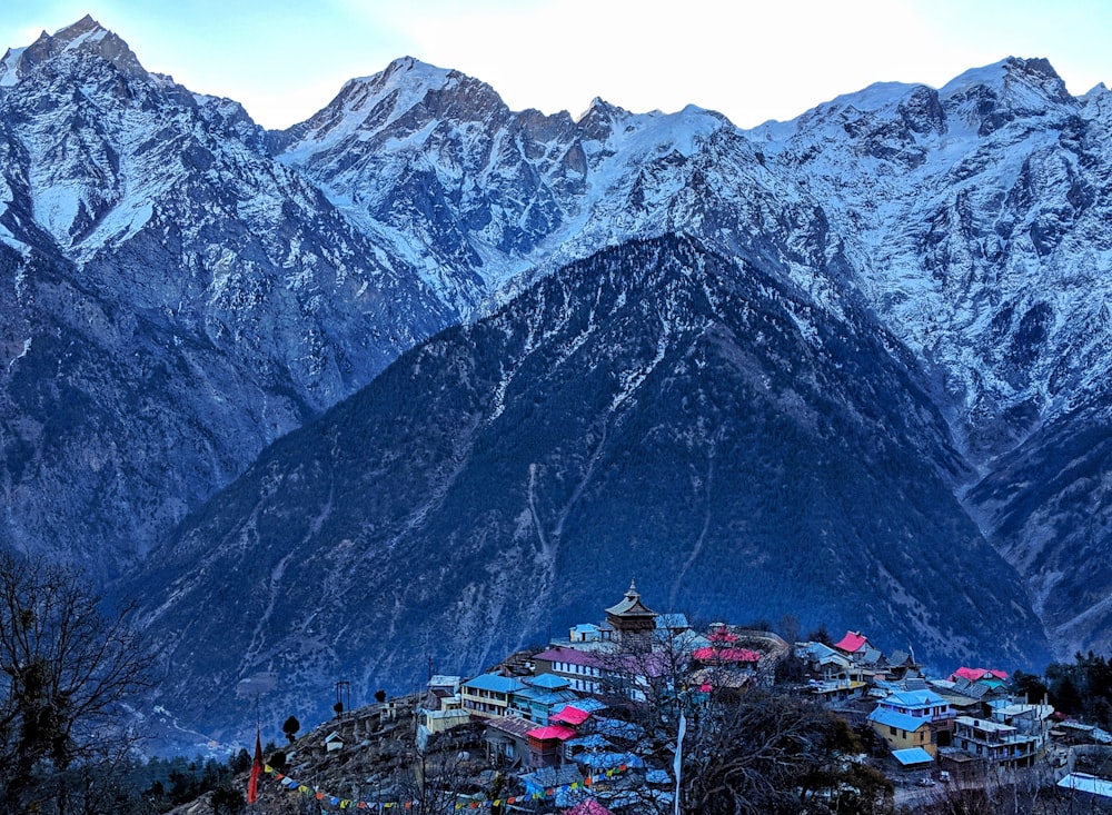 village surrounded by mountains