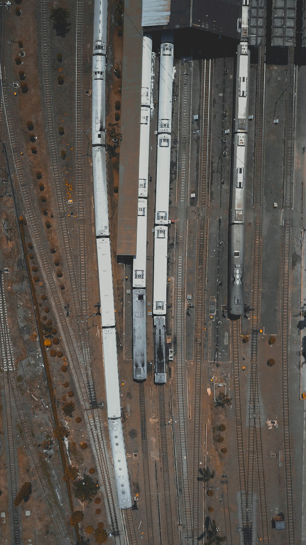 aerial photography of gray trains and train track