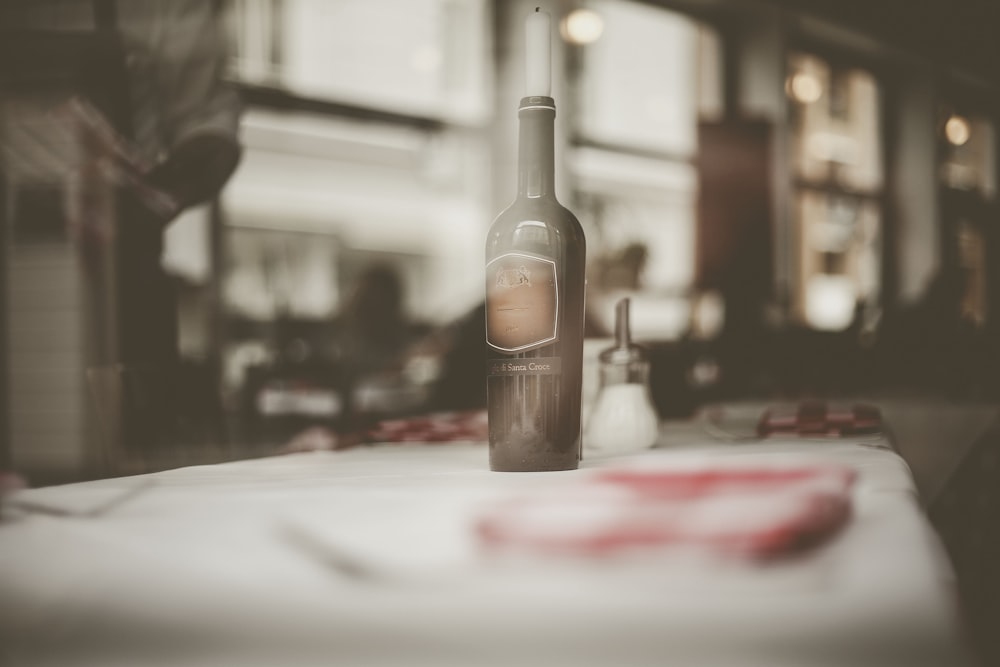 brown bottle on table