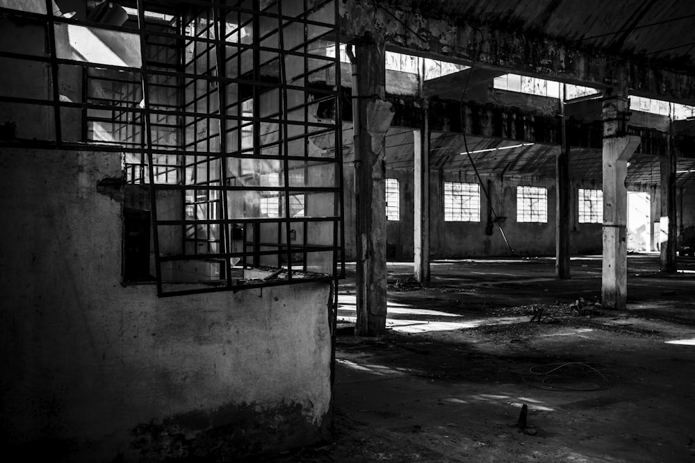 grayscale photo of interior of buildi ng