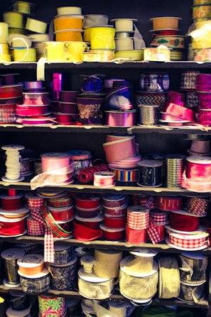 A showcase of decorative ribbons and embellishments.