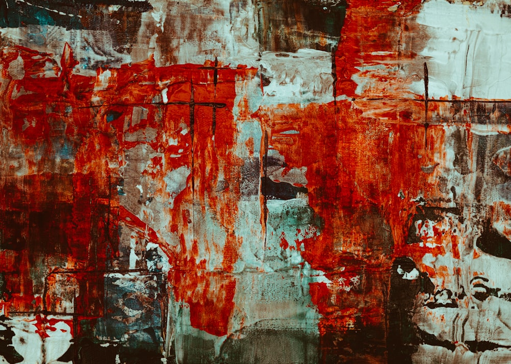 red, white, and brown abstract painting