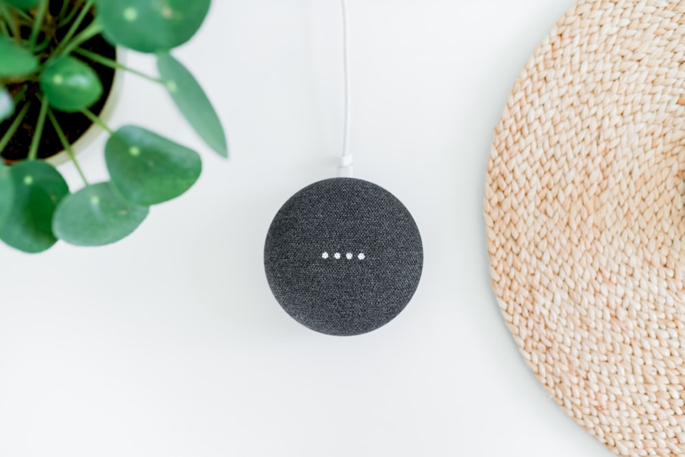 chalk Google Home Mini on white surface