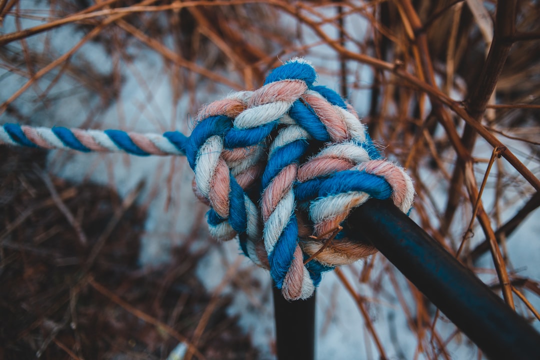 blue, pink, and white rope knot