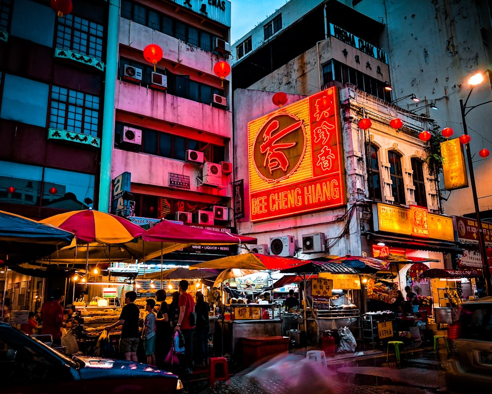 people gathering on store street