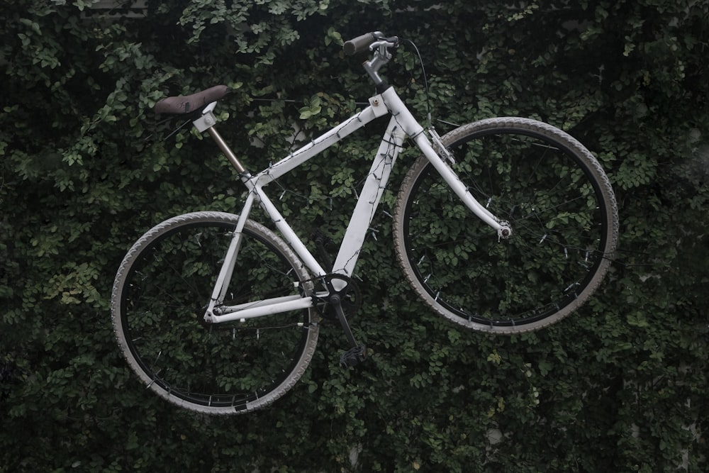 녹색 식물에 흰색 자전거