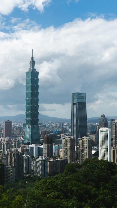 a view of a city with tall buildings