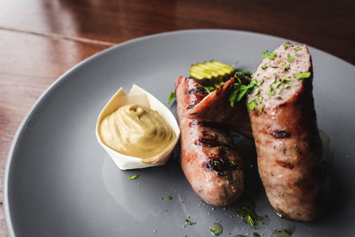 grilled bratwurst and mustard