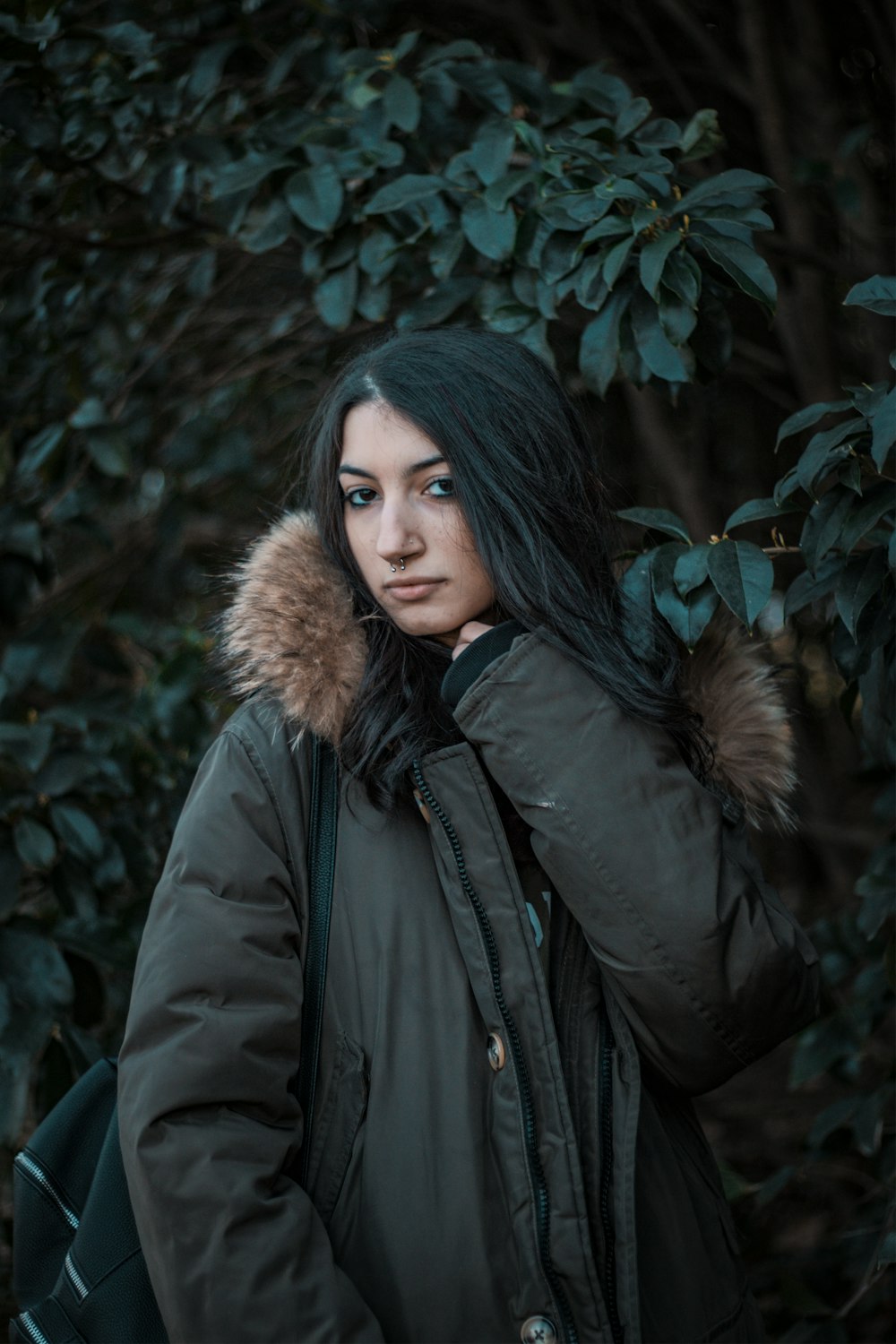 woman wearing black parka jacket