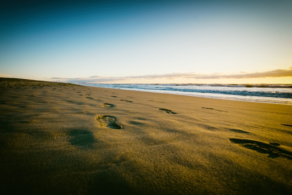 seashore with foot steps