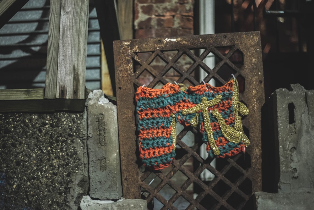 orange and blue knit shorts