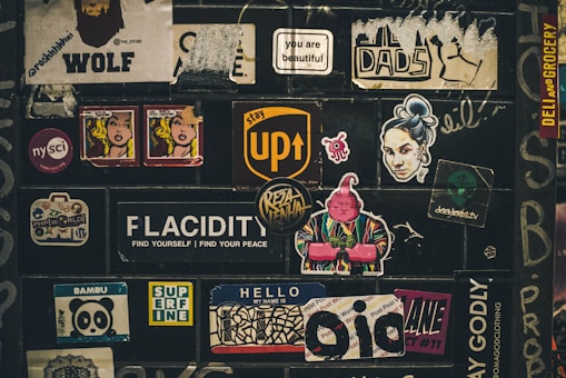 assorted stick on black wall