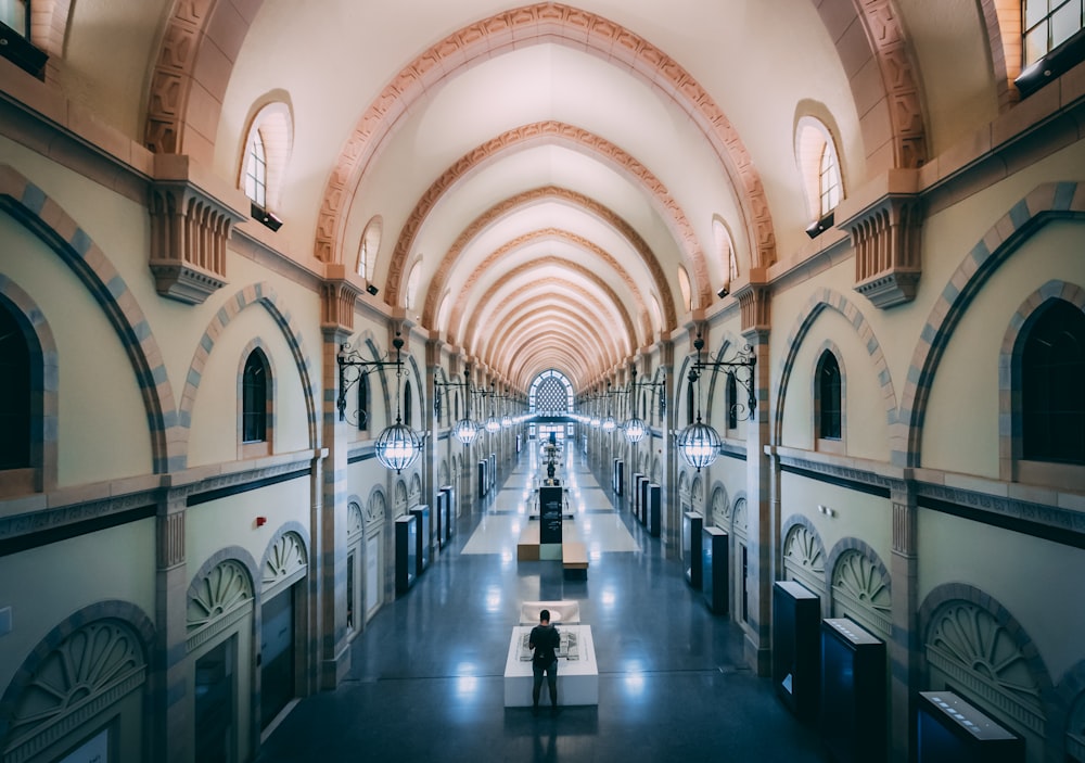 people inside brown building