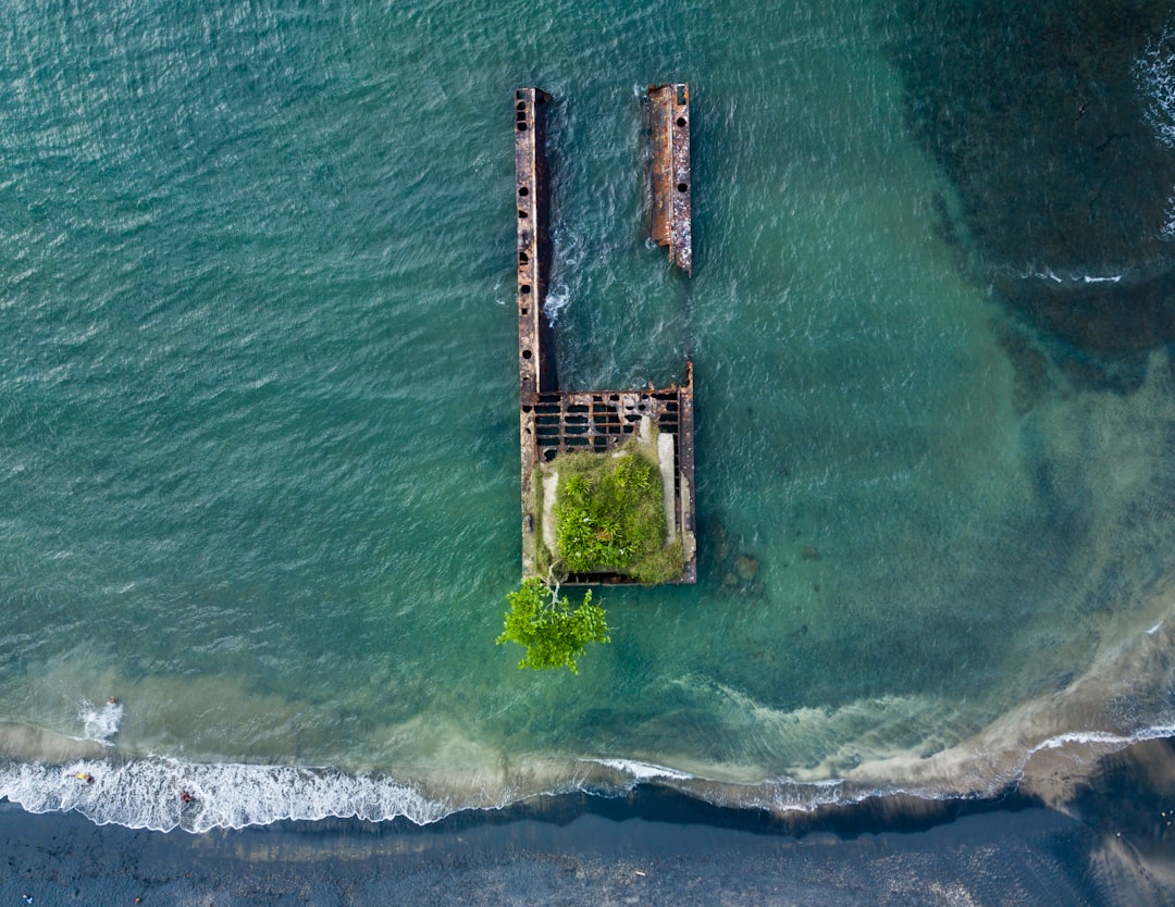 aerial view of wrecked ship