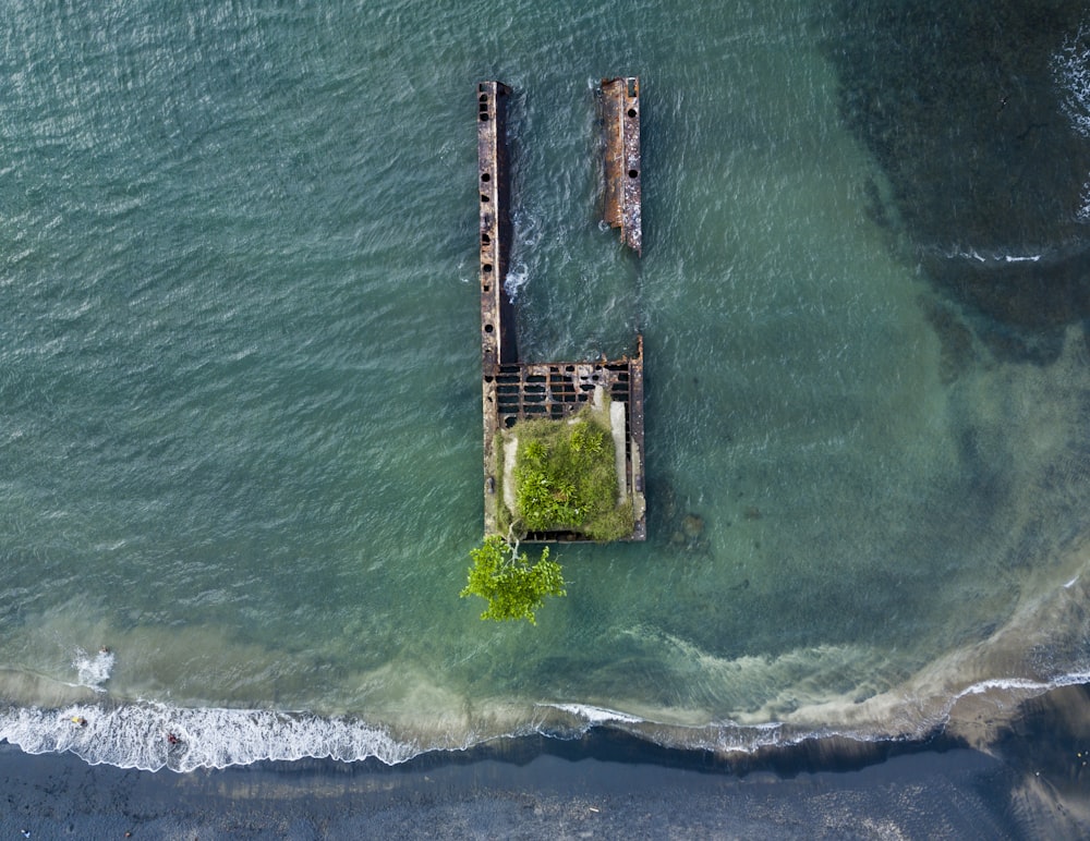 aerial view of wrecked ship