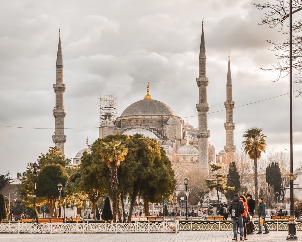 people walking near trees and Blue Mosque