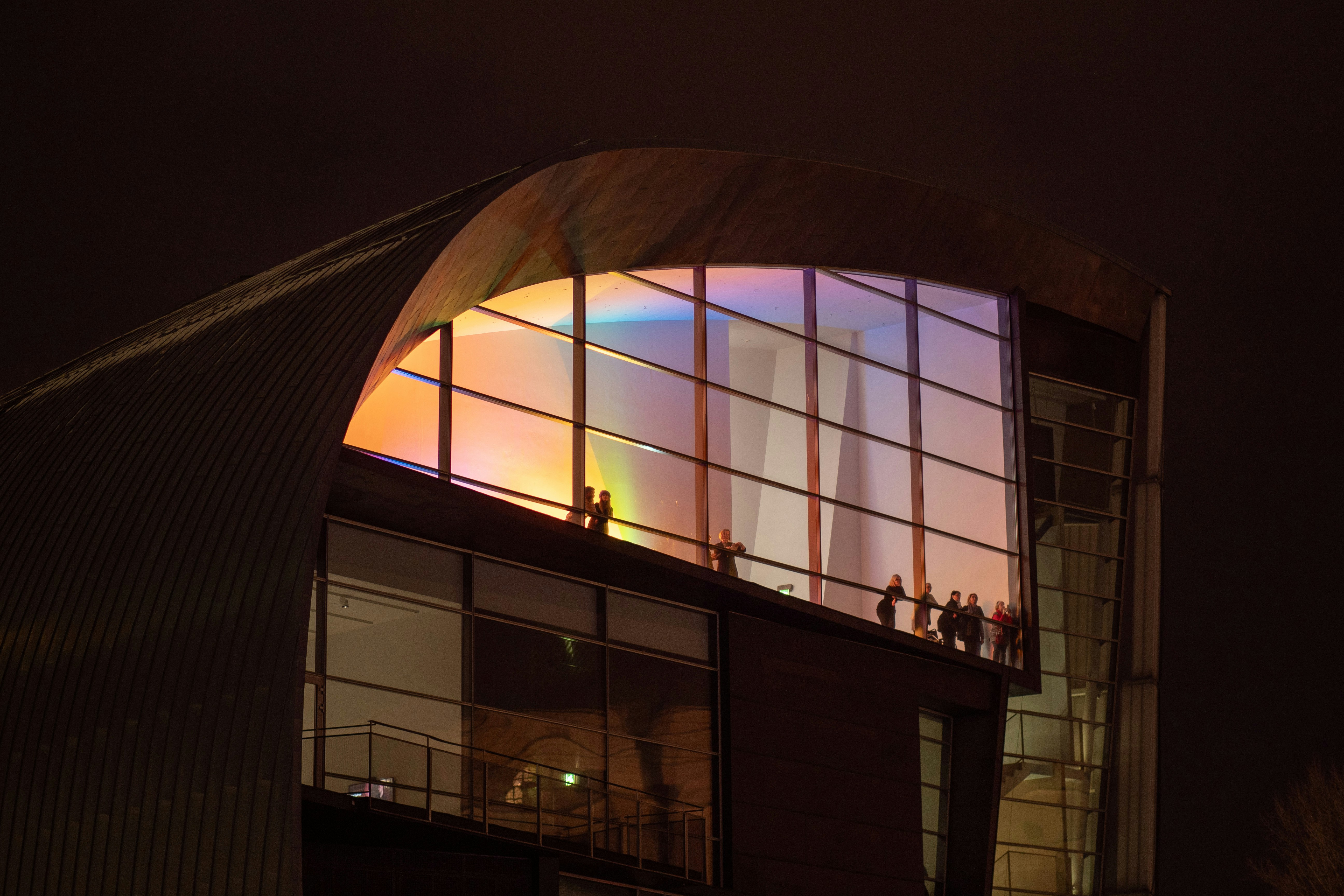 Modern Museum building exterior at night