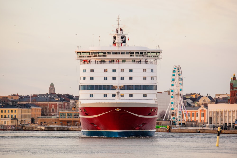 white and red cruise ship