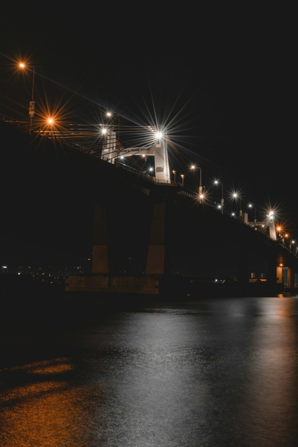 view of bridge during night time