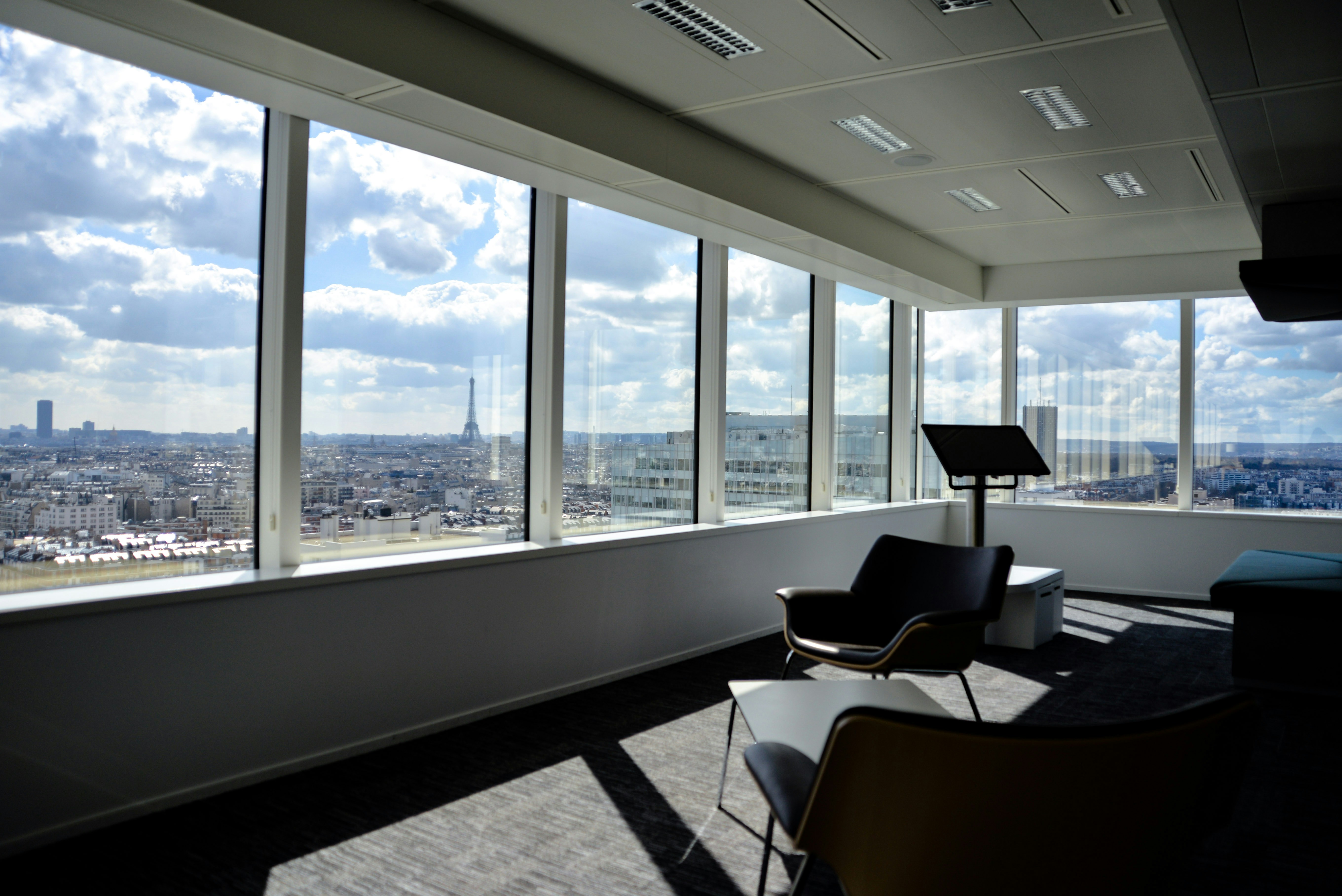 Professional boardroom with white armchair