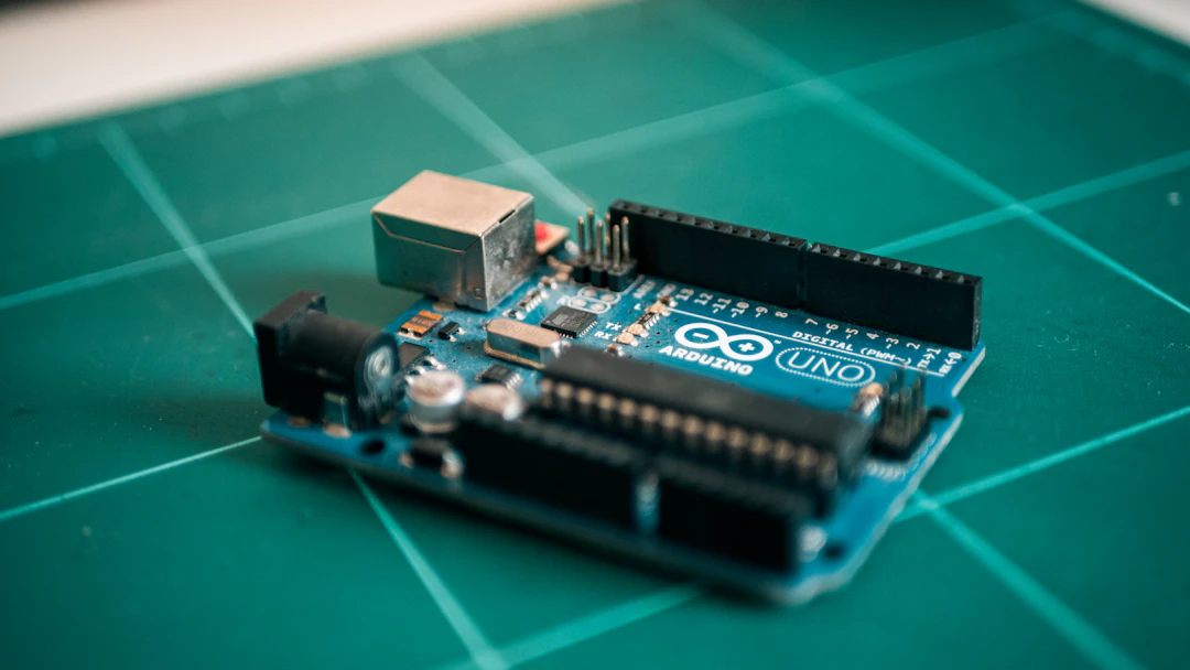 Arduino board on workbench
