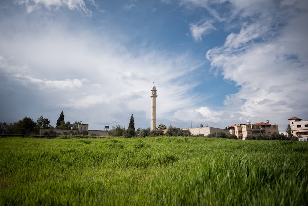 white tower near green grass field at daytime