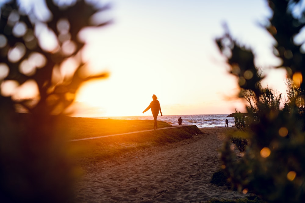 silhouette photography of woman on beach