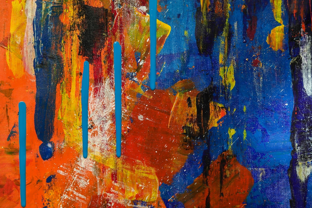 blue red and yellow abstract painting