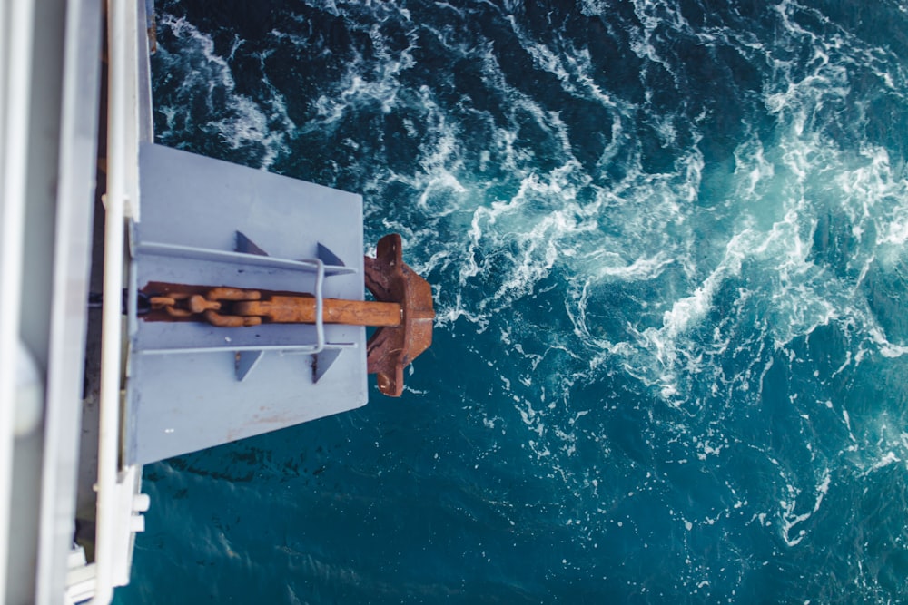 view of anchor at the edge of the boat