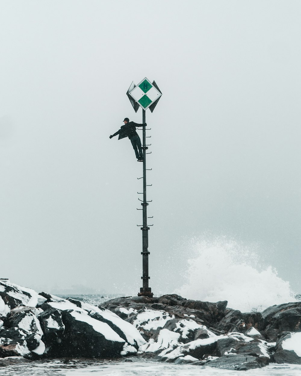 man climbing on pole