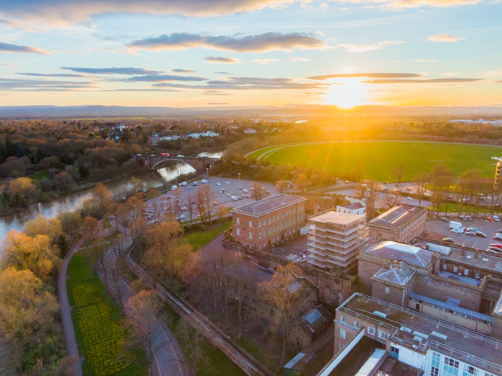 aerial photography of brown buildings