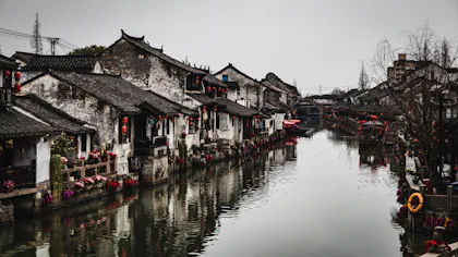 White and black house beside the water