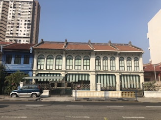 Front view of commercial shop house with modern facade