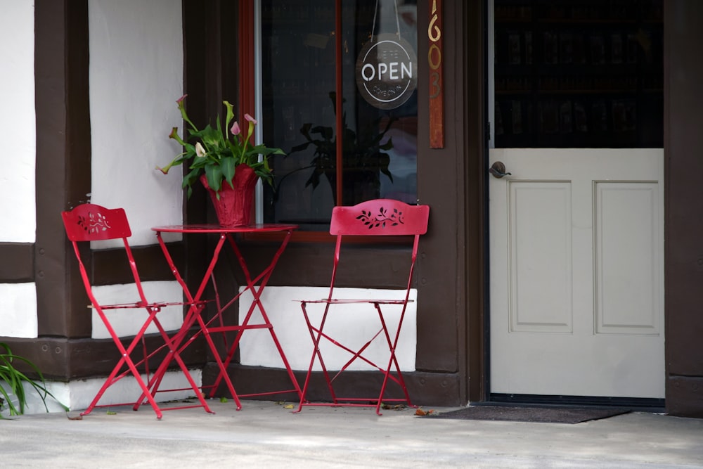 bistro set near closed door