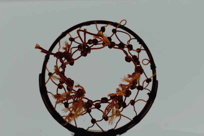 Close-up of a handcrafted macramé dreamcatcher with earthy tones and intricate knots.