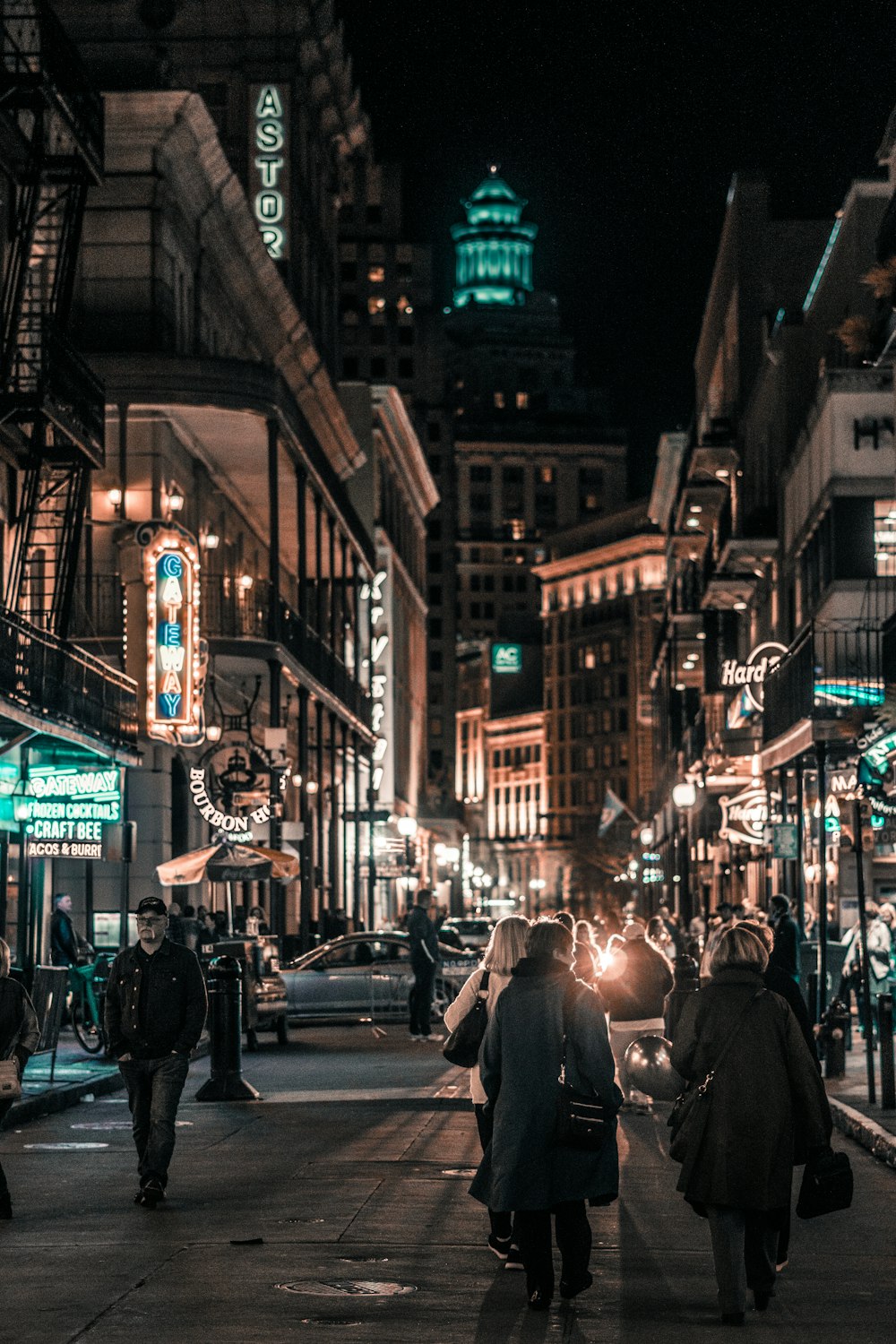 people on road at night