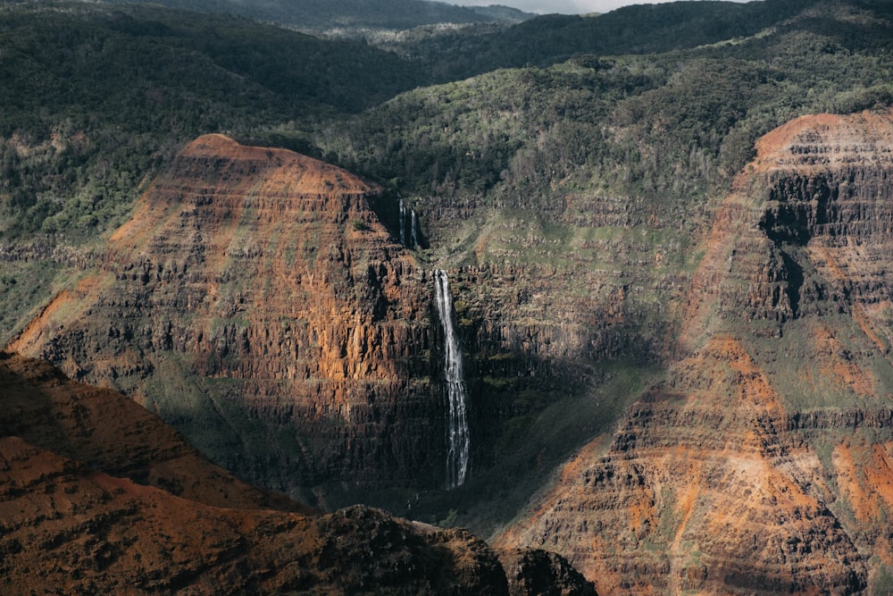 waterfalls and brown terrain
