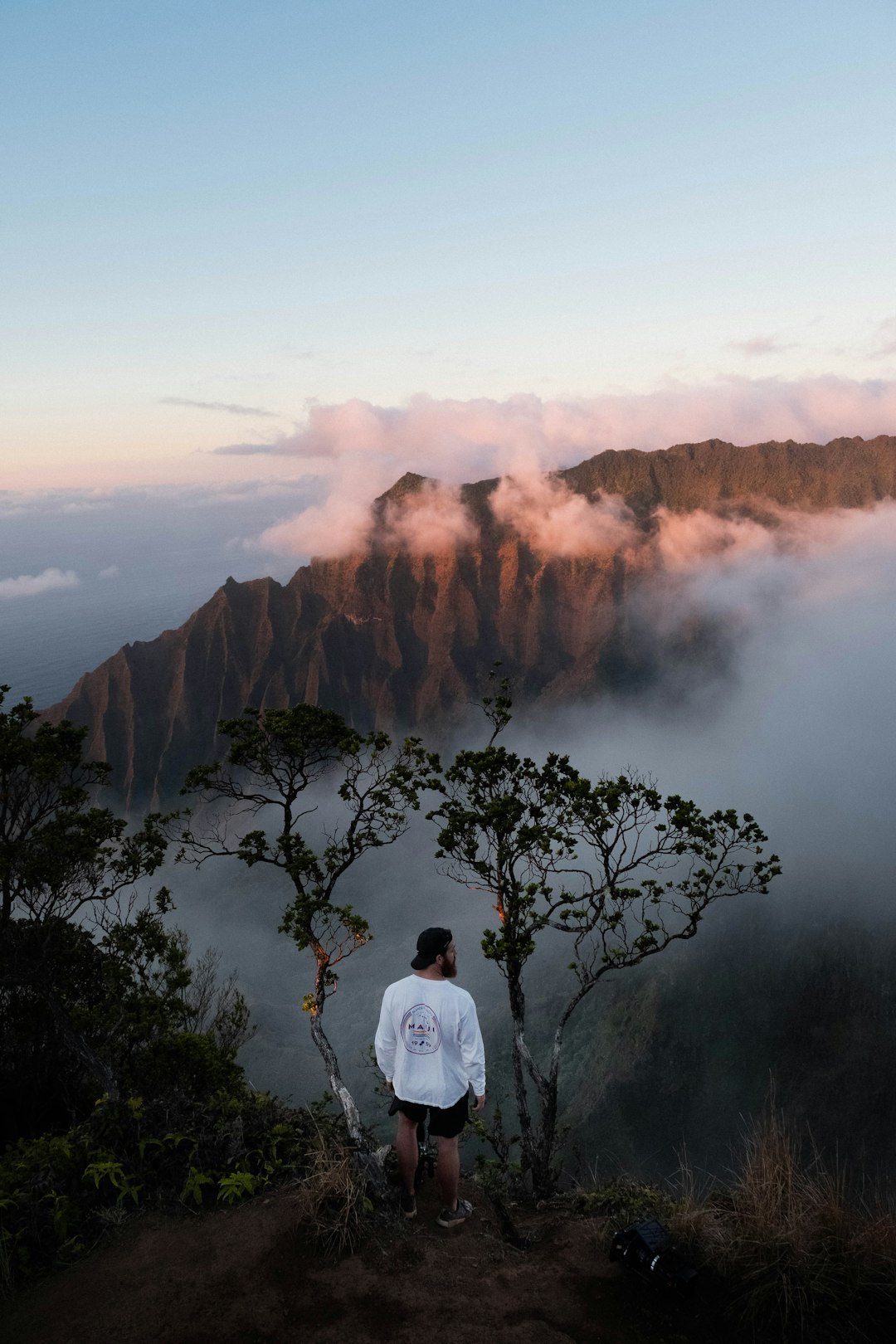 man standing in the middle of trees