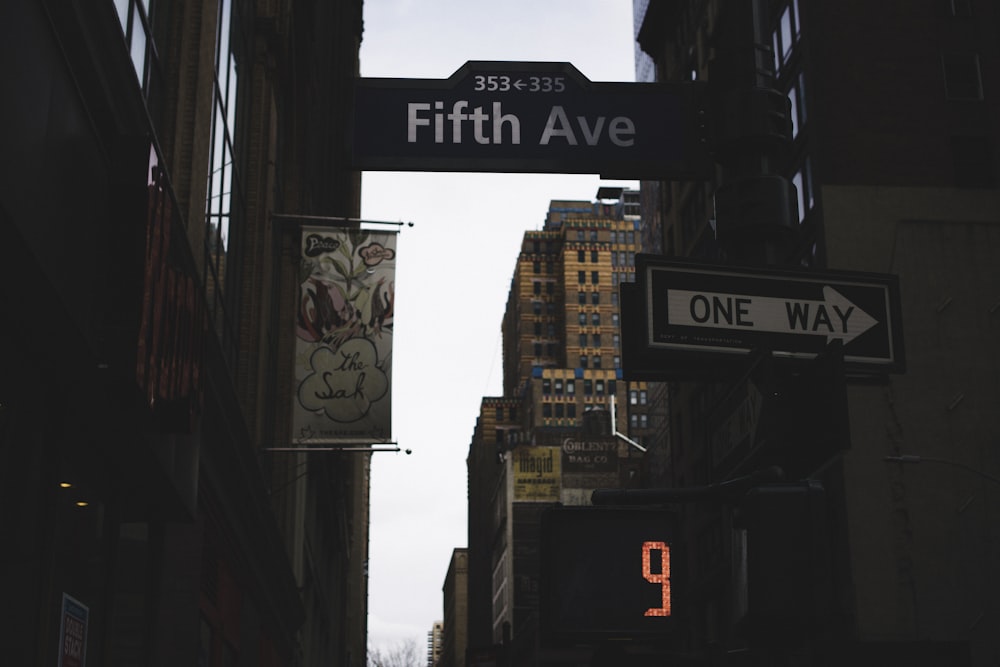Low-Angle-Fotografie der Straße mit Fifth Avenue-Tafelbeschilderung