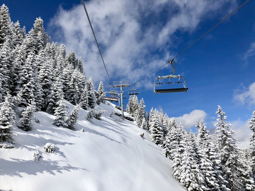 cable cars on snowy mountain