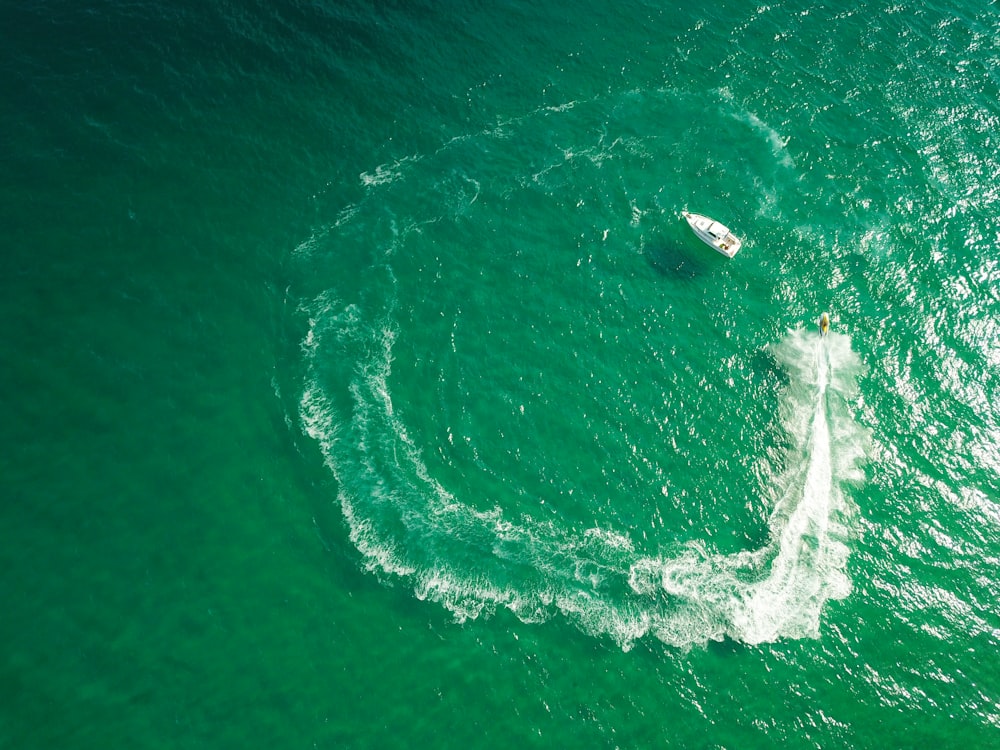 motorboat on rippling body of water