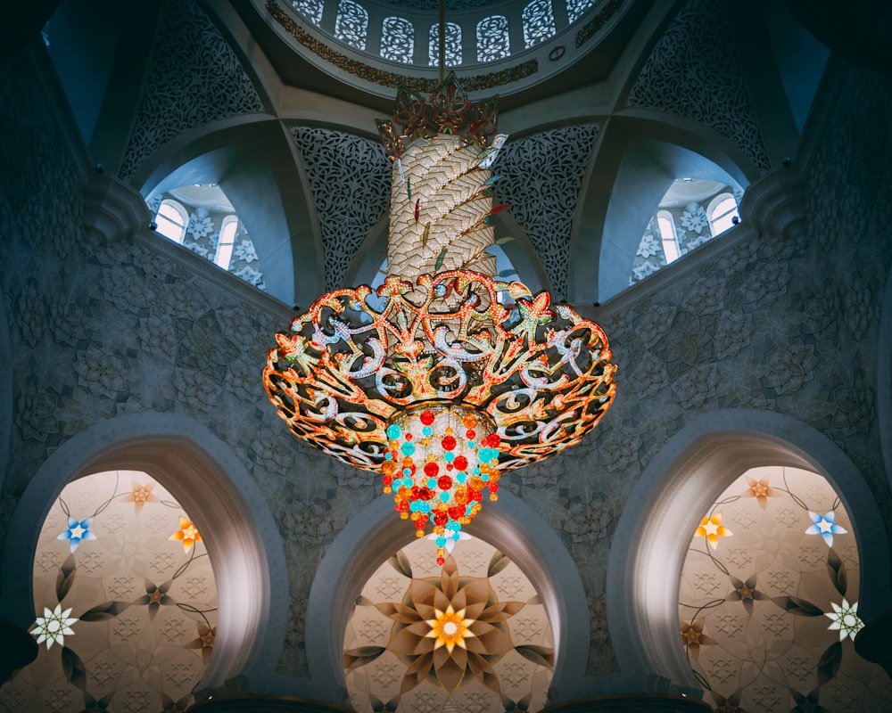 low angle photo of multicolored chandelier
