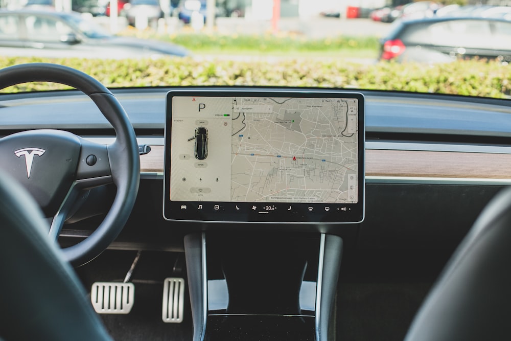 black Tesla car GPS navigator