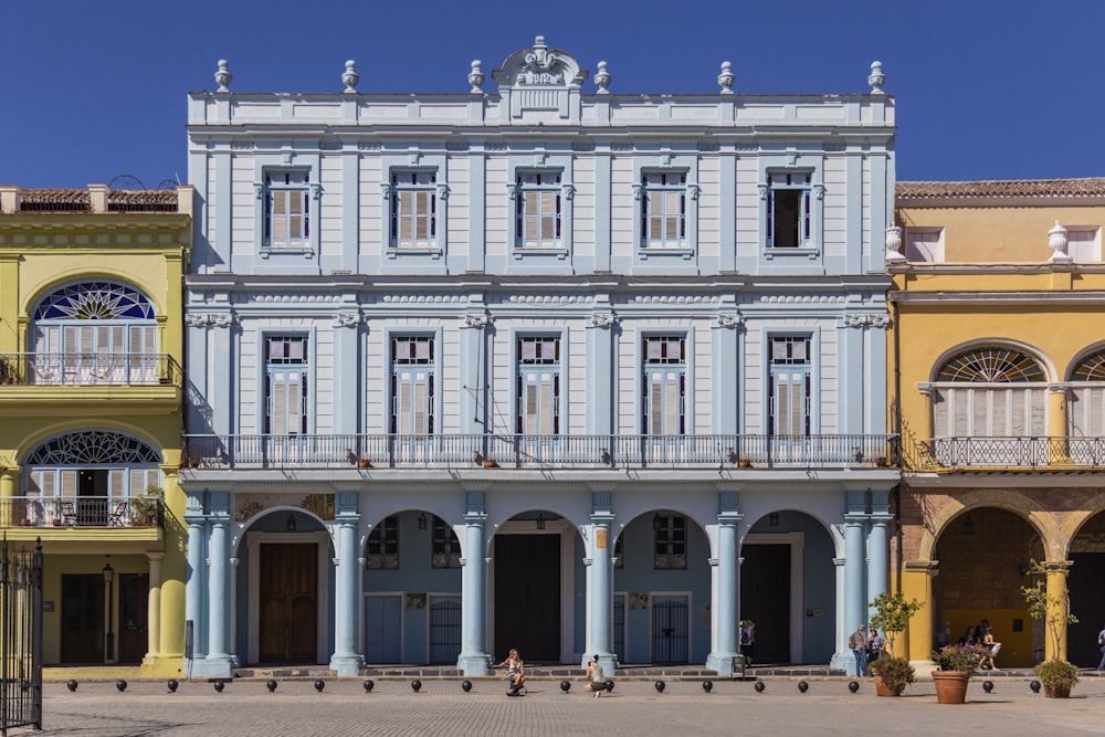 blue and yellow concrete building facade