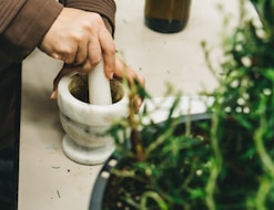 mortar and pestle on white surface