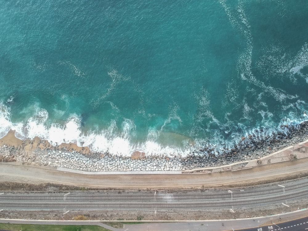 beach during daytime top-view photography