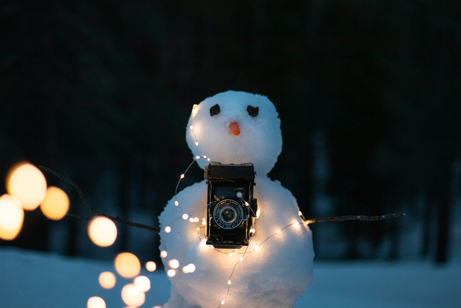 Canon EOS M6 + Canon EF 50mm F1.8 STM sample photo. Snowman with lighted string photography