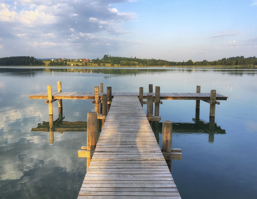 braunes hölzernes Stranddock tagsüber