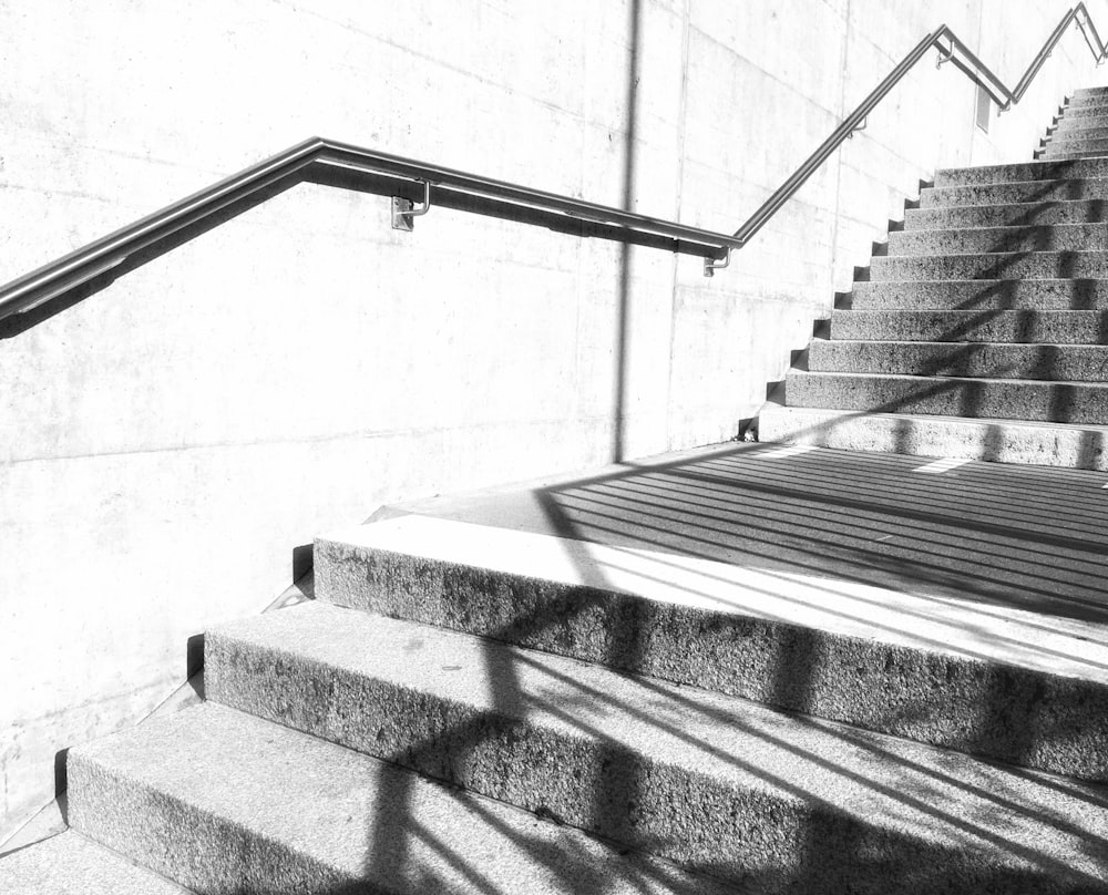 grayscale photo of stairs